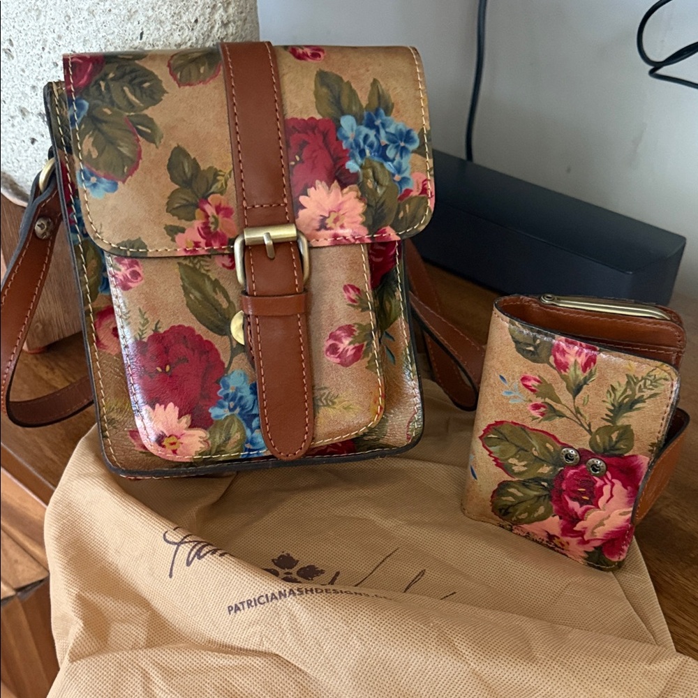 Patricia Nash Floral Shoulder Bag with Wallet - Brown and Multicolor
